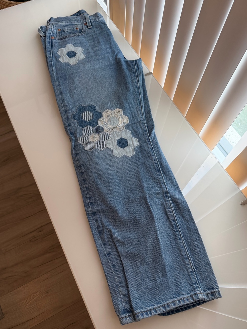 Levi’s Light Blue Women's Straight-Leg Jeans with Hex Patchwork